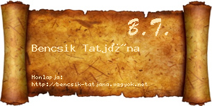 Bencsik Tatjána névjegykártya