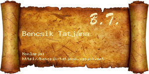 Bencsik Tatjána névjegykártya